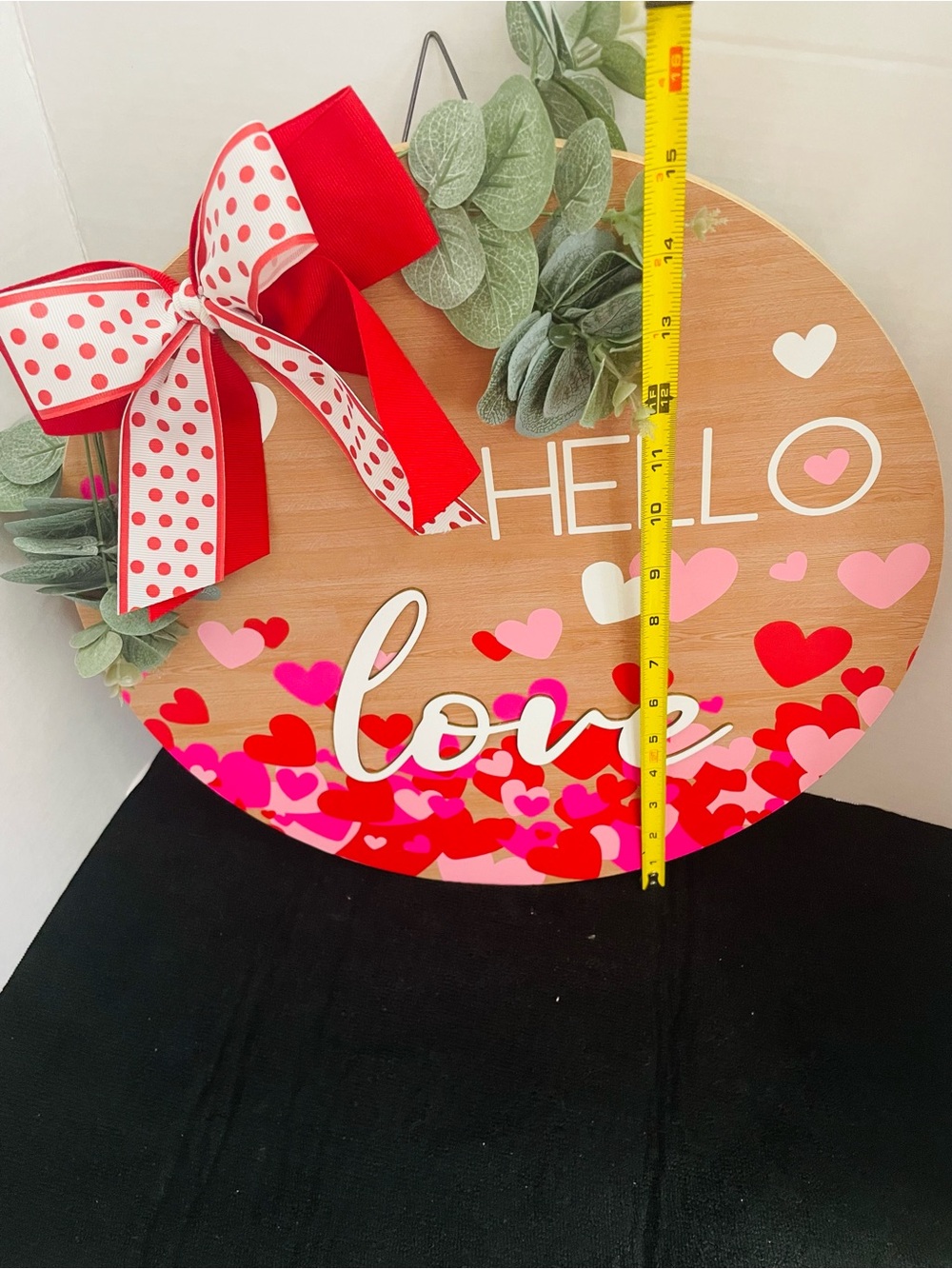 Hello Love Round Sign with Red & White Bow - Picture 4 of 6